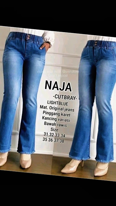 celana jeans cutbray bawah rawis pinggang karet