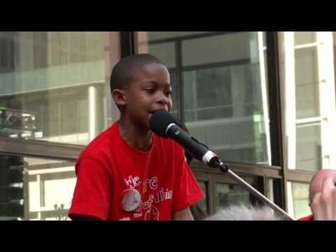 Amazing 9 year old Asean Johnson brings the crowd to their feet at Chicago school closings rally