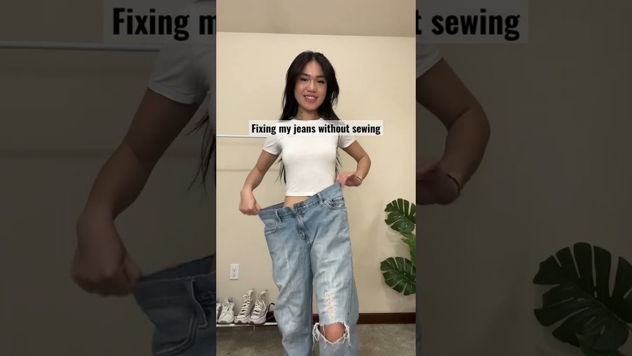 If your jeans are loose, try this EASY hack to fix them!💪🏽👖  #jeansfashion #shortsvideo #fashion 