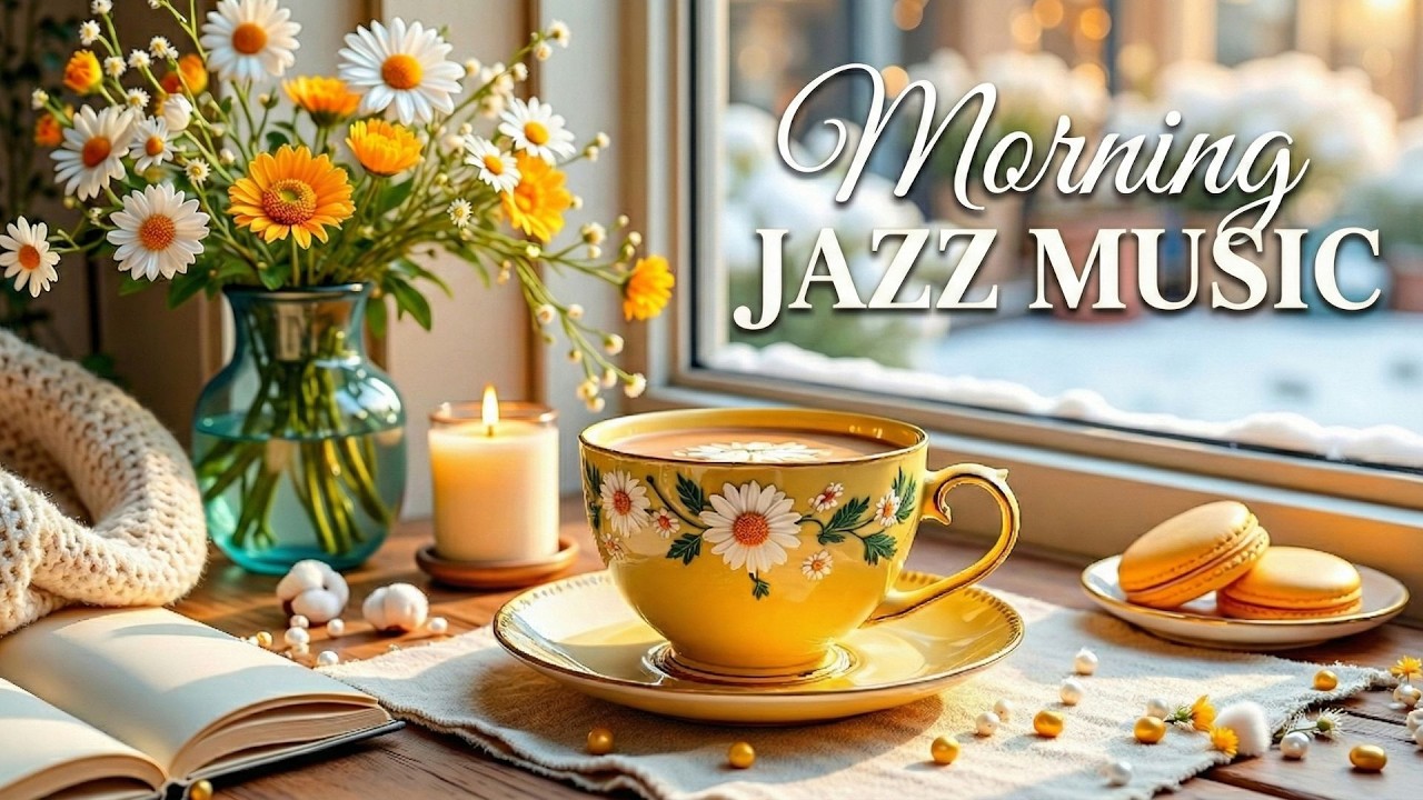 Morning Jazz Music ☕ Cute Winter Cafe Ambience with Daisy Mug & Cookies - Happy Bossa Nova Piano