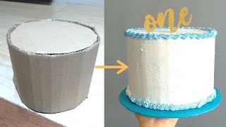 How to Make a Fake Cake using Cardboard Tutorial | faux cake | cake props | dummy cake