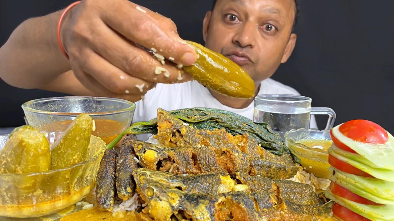 Eating Asmr: Huge Spicy fish curry eating with king rice & Veg curry | Spicy food eating mukbang