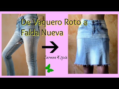 DIY Convertir pantalón jeans roto en falda - Patrones gratis