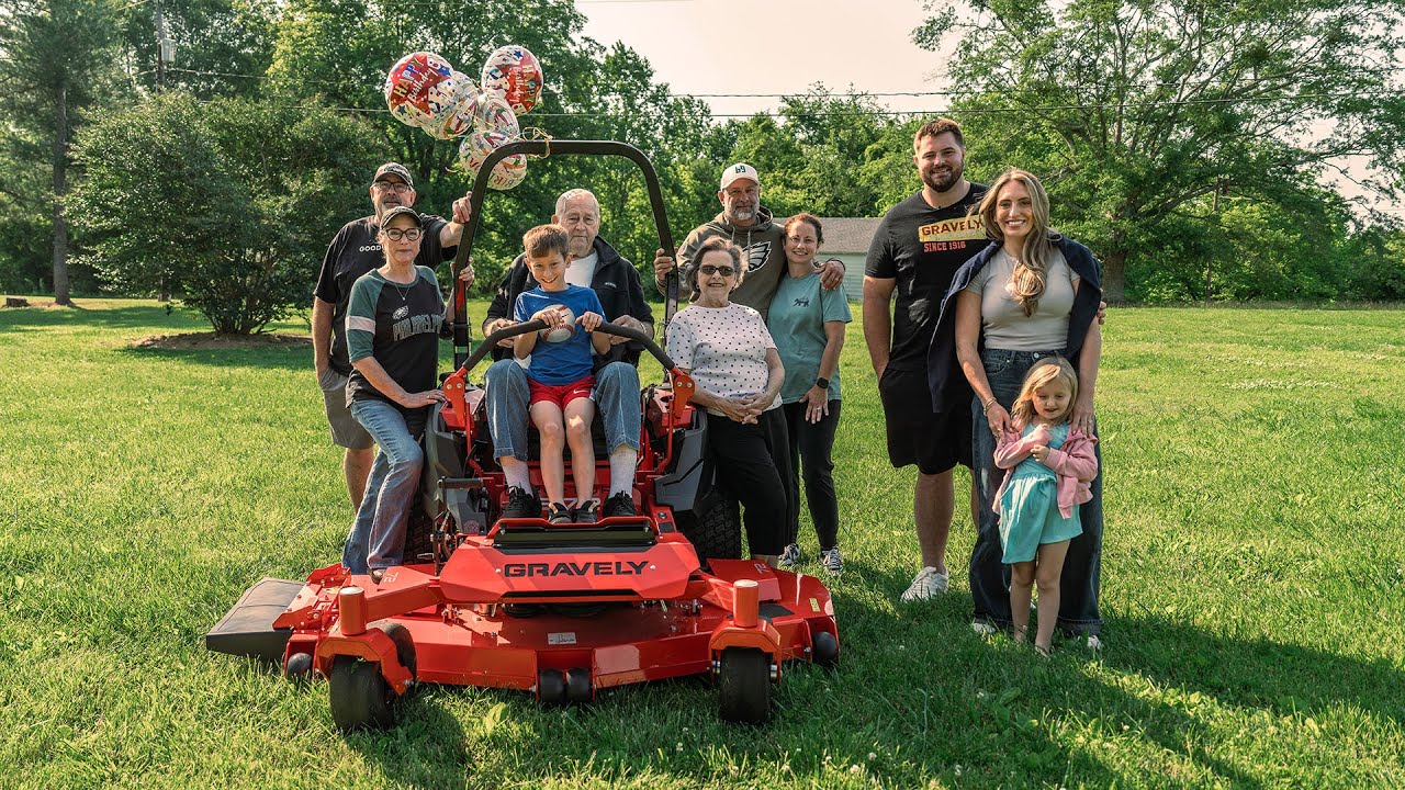 Surprise! Landon Dickerson gifts new Gravely lawn mower to his