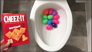 Will it Flush? - Rainbow Surprise Eggs and Cheez Its
