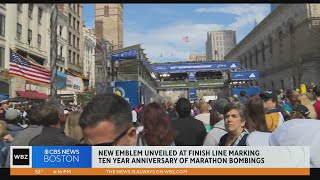 New Emblem unveiled at finish line of Boston Marathon marking 10 year anniversary of Marathon Bombin