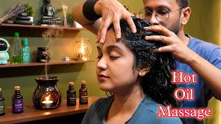 Hot Oil Treatment For Long Hair Women Oil Head Massage Back Pain Relief Neck Cracking ASMR