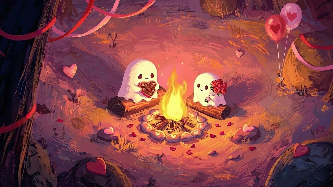 Ghostly Valentine Campfire 👻🔥 Cozy Love Lofi ~ Chillhop Beats for Study, Reading & Soft Nights 💝