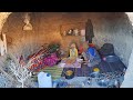 Village life iran  hard living in the cold winter weather and cooking local food in the cave