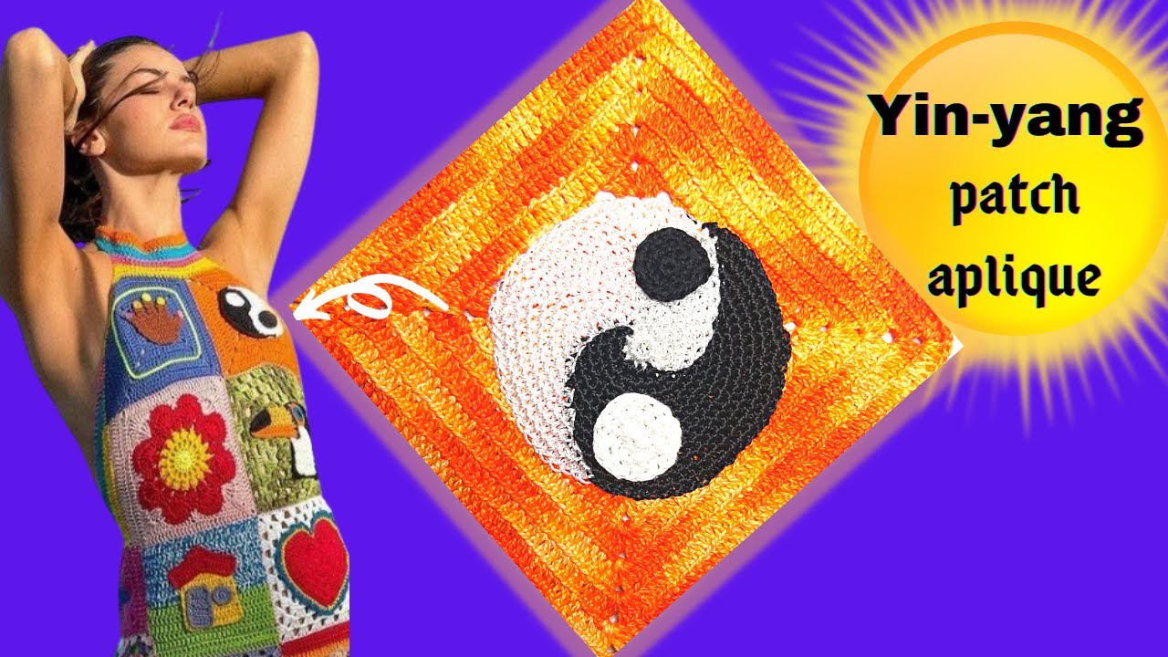 como fazer quadradinho de croche YinYang / Patch aplique crochê yin-yang/  @marlythibes