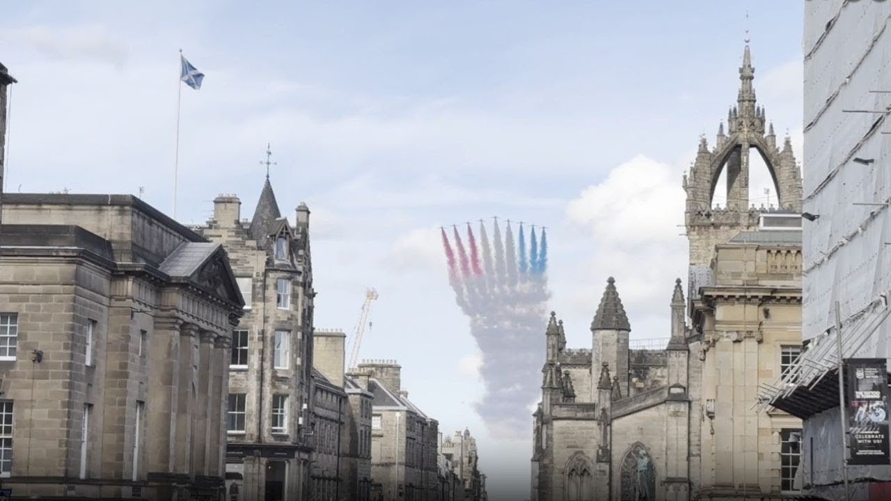 Vibrant contrails fill the sky as Red Arrows perform dazzling flyover at Edinburgh Military Tattoo