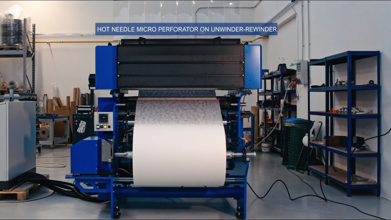 Hot Needle Microperforator on Compact Unwinder-Rewinder