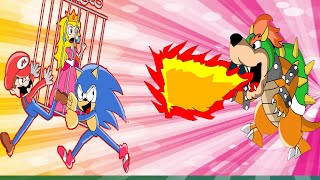 Sonic Mario Princess Peach And Huggy Wuggy Pacman Vs Bowers Jr Cartoon Game Kim Jenny 100