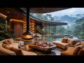 Deep Relaxation With Soft Jazz Music Warm Fireplace Room During Gentle Rainfall Ambience 