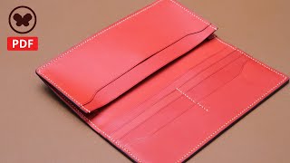 Making a Leather Simple Long Wallet (Free PDF Pattern, DIY) 심플한 가죽 장지갑을 만들어 보세요/무료패턴/가죽공예