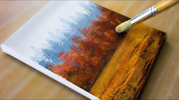 Easy Misty Autumn Trees 🍂 How to Paint Mist / Easy Beginner Acrylic Painting Step by Step
