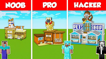 PET SHOP HOUSE BASE BUILD CHALLENGE - NOOB vs PRO vs HACKER / Minecraft Battle Animation