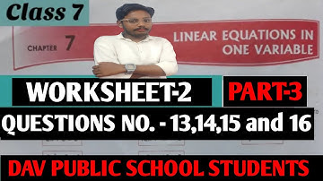 DAV Class 7th Maths Chapter 7 Worksheet 2 | DAV Class 7 Linear Equations in One Variable Worksheet 2