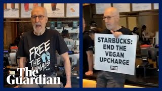 Actor James Cromwell glues hand to Starbucks counter in protest