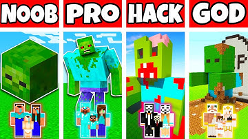 Minecraft: FAMILY ZOMBIE MUTANT BLOCK HOUSE BUILD CHALLENGE - NOOB vs PRO vs HACKER vs GOD