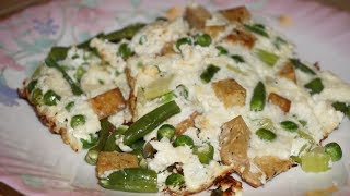 Гусиный омлет с сыром тофу и зелеными овощами / Goose omelet with tofu cheese and green vegetables