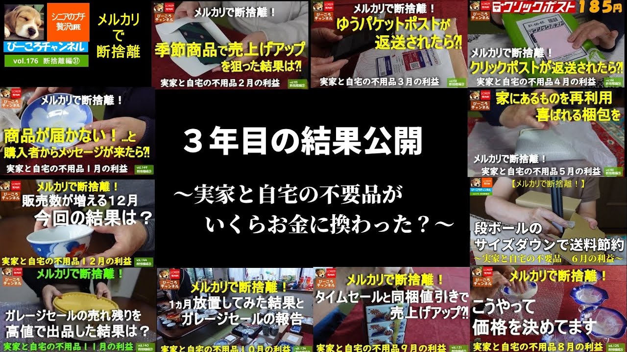 vol.176断捨離編㊲【メルカリで断捨離！】３年間の結果公開～実家と自宅の不要品がいくらお金に換わった？～