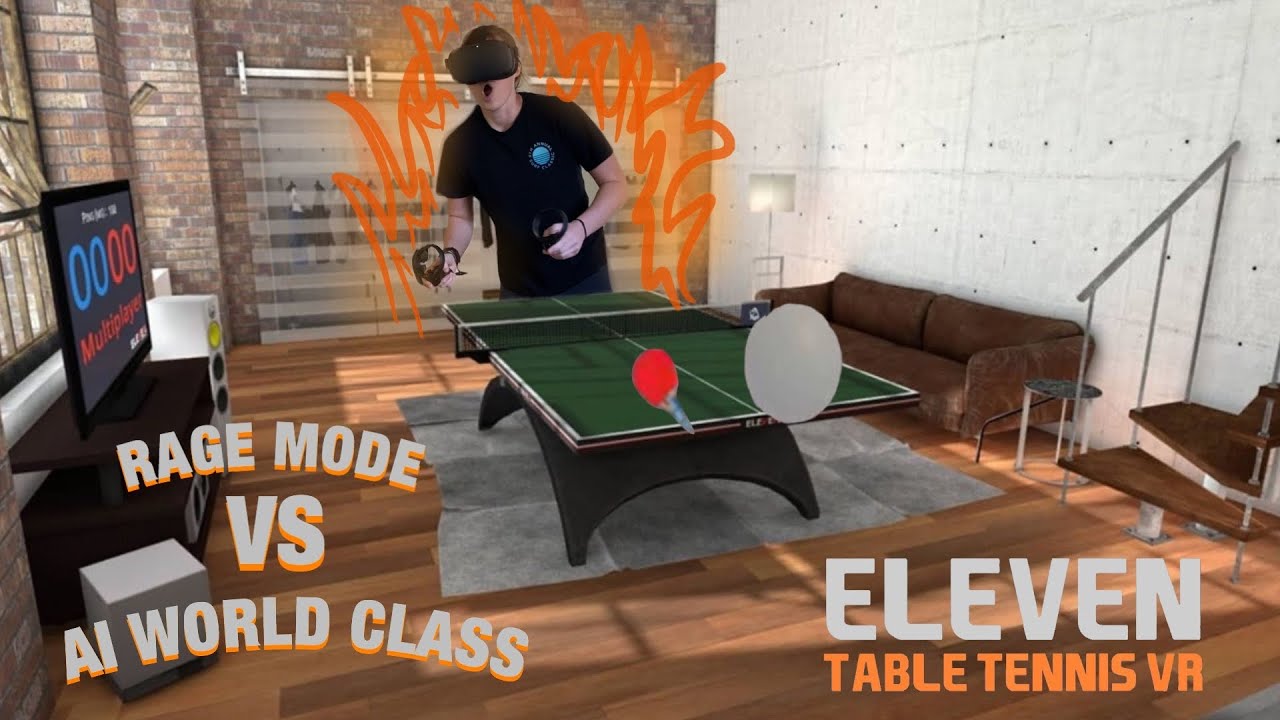 Playing Eleven Table Tennis VR on Oculus Quest AI world class mode