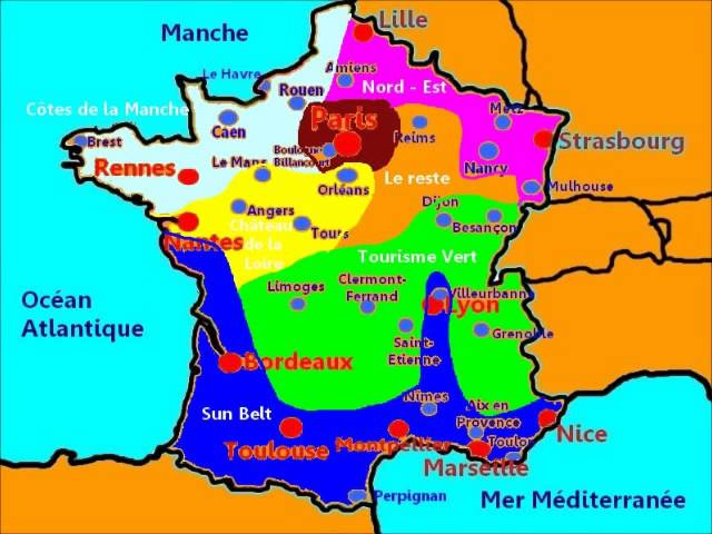 Carte de France, des régions et des principales villes Stock