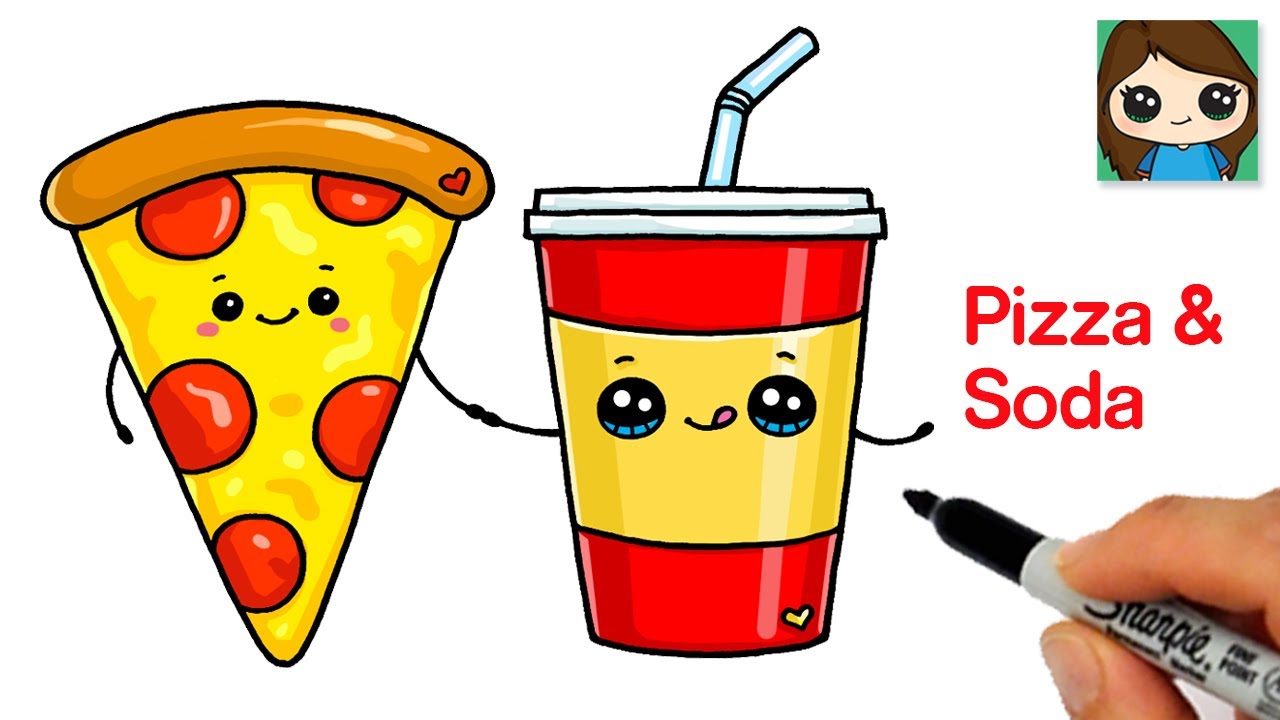 How to Draw Pizza Slice and Soda Cup | Cute Combo Food -