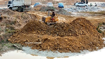 Wonderful Project Landfill By Skills Operator Dozer pushing Stone on & 5Ton Dump Truck Dumping Stone