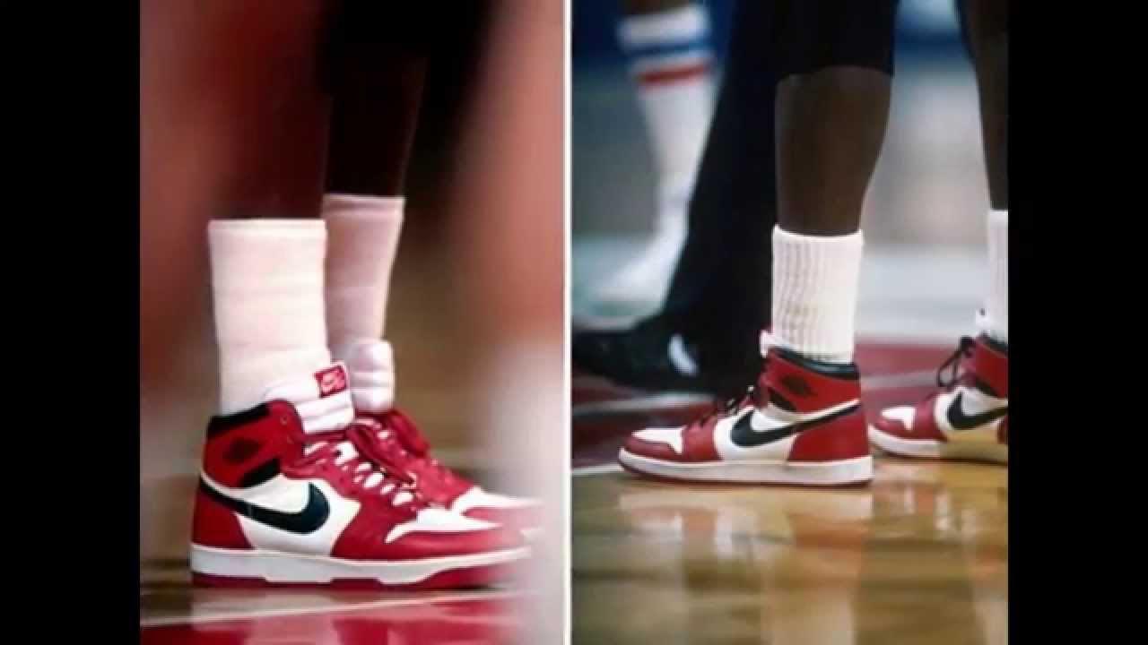 Michael Jordan wearing White / Red (Chicago) Air Jordan I (1)  retrospective. Including prototypes - YouTube