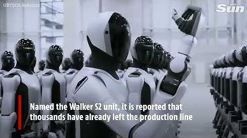 Stunning moment army of humanoid Chinese robots march in first mass delivery of futuristic machines