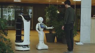 Co-creation between Bellabot (transport robot) and Pepper (social robot)