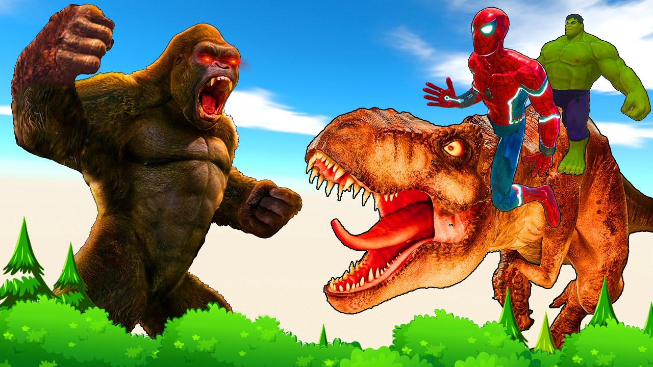 All Dinosaurs Fighting Tyrannosaurus Rex vs SpiderMan NEW Indominus Rex Superhero Jurassic Spiderman
