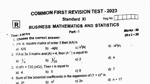 TN 11th Std Business Maths First Revision Original Question paper Kanchipuram District 2022-2023