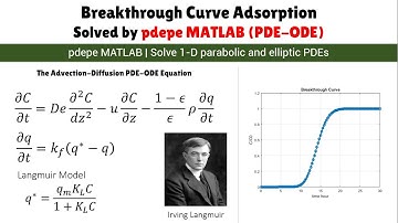 Breakthrough Curve Adsorption Solved by pdepe MATLAB (PDE-ODE) Solve 1-D parabolic and elliptic PDEs