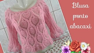 VersÃ£o destros:Blusa manga longa ponto abacaxi tam. M ( 2Â° parte) # Elisa CrochÃª