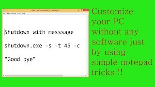 Timed Shutdown using Notepad | Text to speech | How to make Diary Entries | Shutdown with message