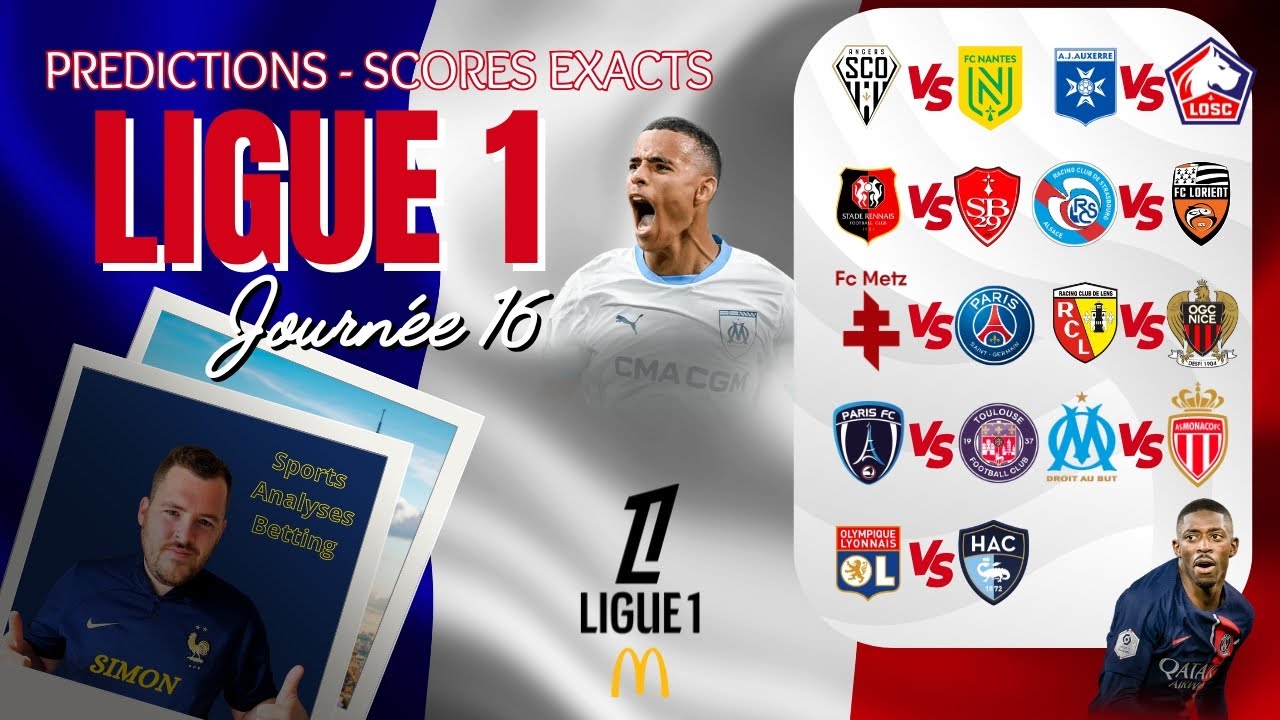 Pronostics Ligue 1 : Journee 16 - OM Monaco - Lens Nice - Auxerre Lille - Rennes Brest