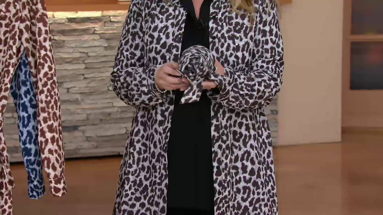 Dennis Basso Animal Print Button Down Woven Tunic with Tie Belt on QVC