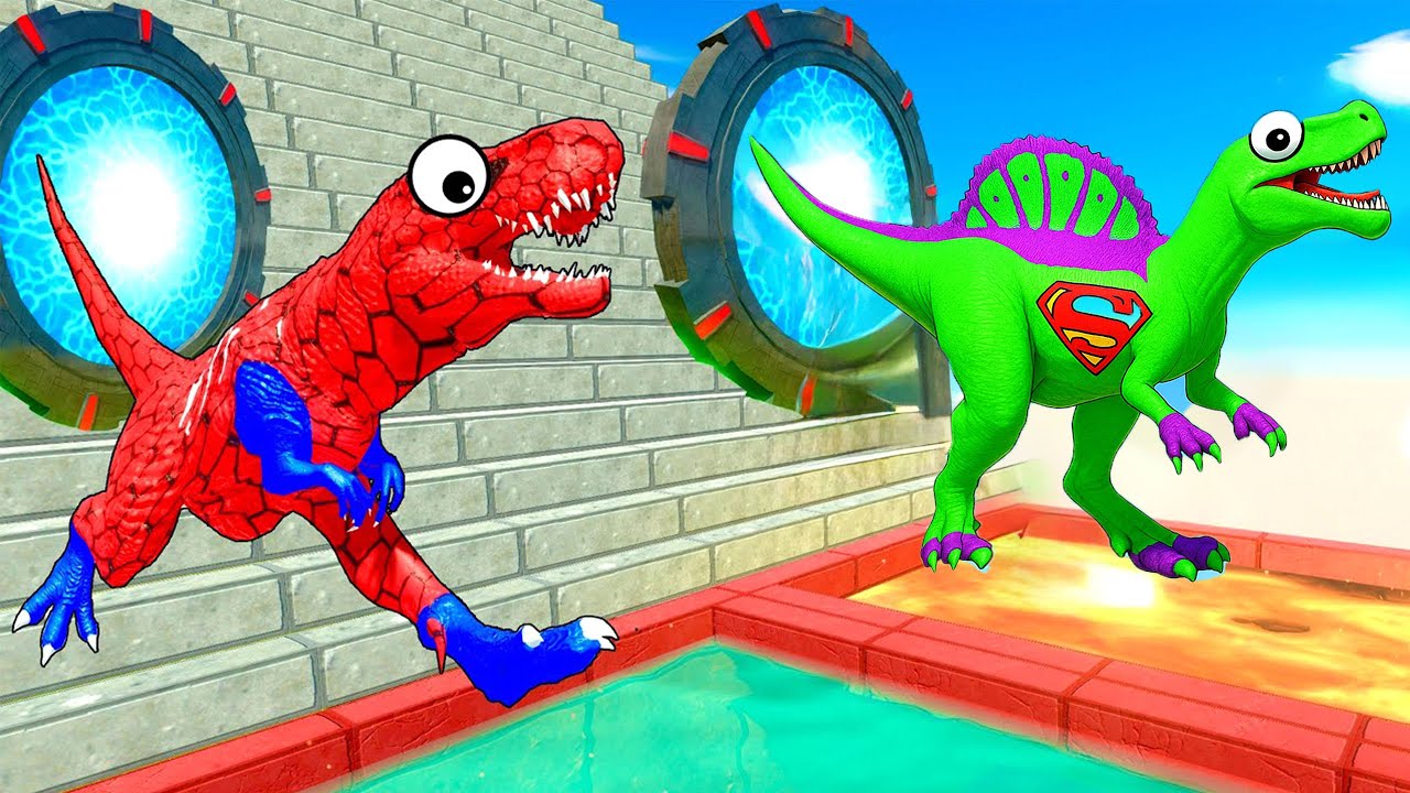 NEW SpiderMan Dinosaur Team vs All Tyrannosaurus Rex Pro 8 Superhero Dinosaurs Jurassic Spiderman