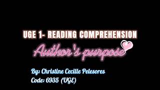 UGE 1 READING COMPREHENSION: AUTHOR'S PURPOSE. "Risking by Patty Hansen"