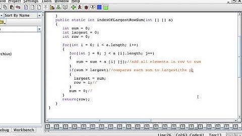 how to find the index of the largest row sum - java