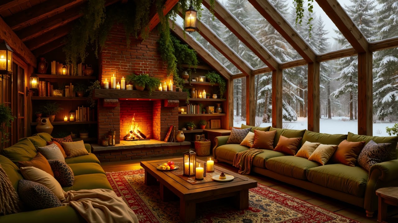 Majestic Snowbound Library Jazz Sanctuary ❄️ Grand Fireplace Glow & Relaxing Morning Jazz For Work