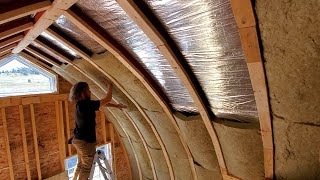 Arched Cabin Build - Installing Rockwool Insulation on Side Walls #15