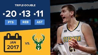 (03.02.2017) Nikola Jokić 20 pts, 13 reb, 11 ast vs  Bucks (Highlights)