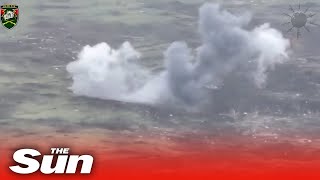 Drone footage shows Ukrainian artillery destroying Russian positions