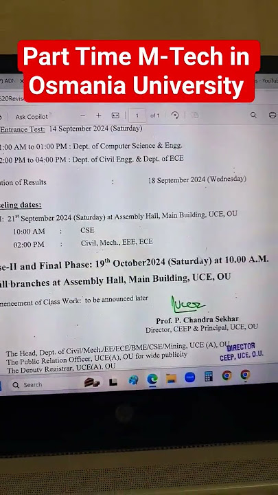 Part Time e M-Tech Details in Osmania University