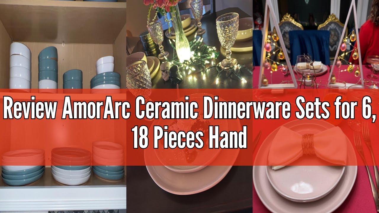 Review AmorArc Ceramic Dinnerware Sets for 6, 18 Pieces Handpainted Plates and Bowls Set with Rustic