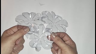 DECORAÇÃO FLORAL de GARRAFA PET SEM PINTURA - FLOR e FOLHA TRANSPARENTE - ARTE com PET